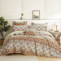 DaDa Bedding Bohemian Floral Paisley Garden Coral Teal Quilted Bedspread Set (LH1403)