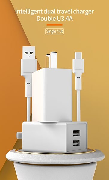 3.4A Dual USB Travel Quick Wall Charger - Android/IOS